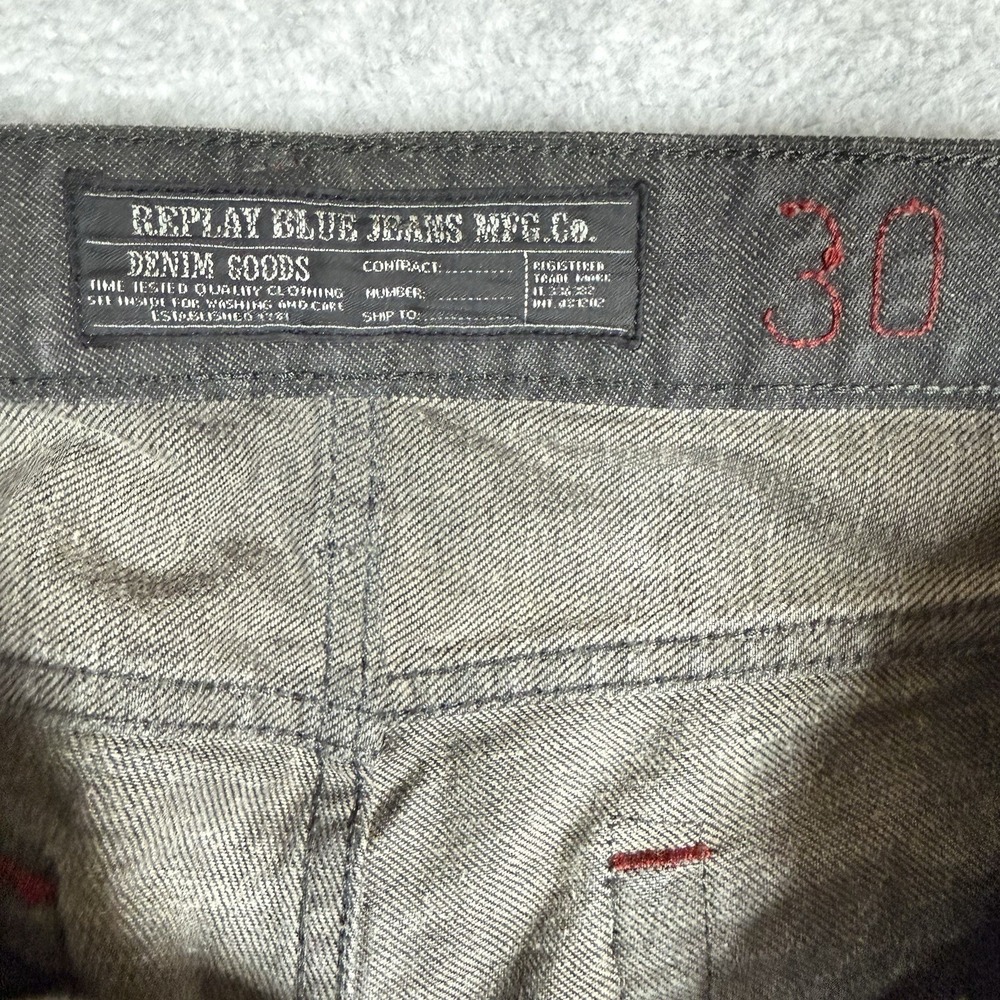 Replay Jeans Mens 30x32 Black Waitom Slim Fit Denim Button Fly Straight Pants - Picture 9 of 16